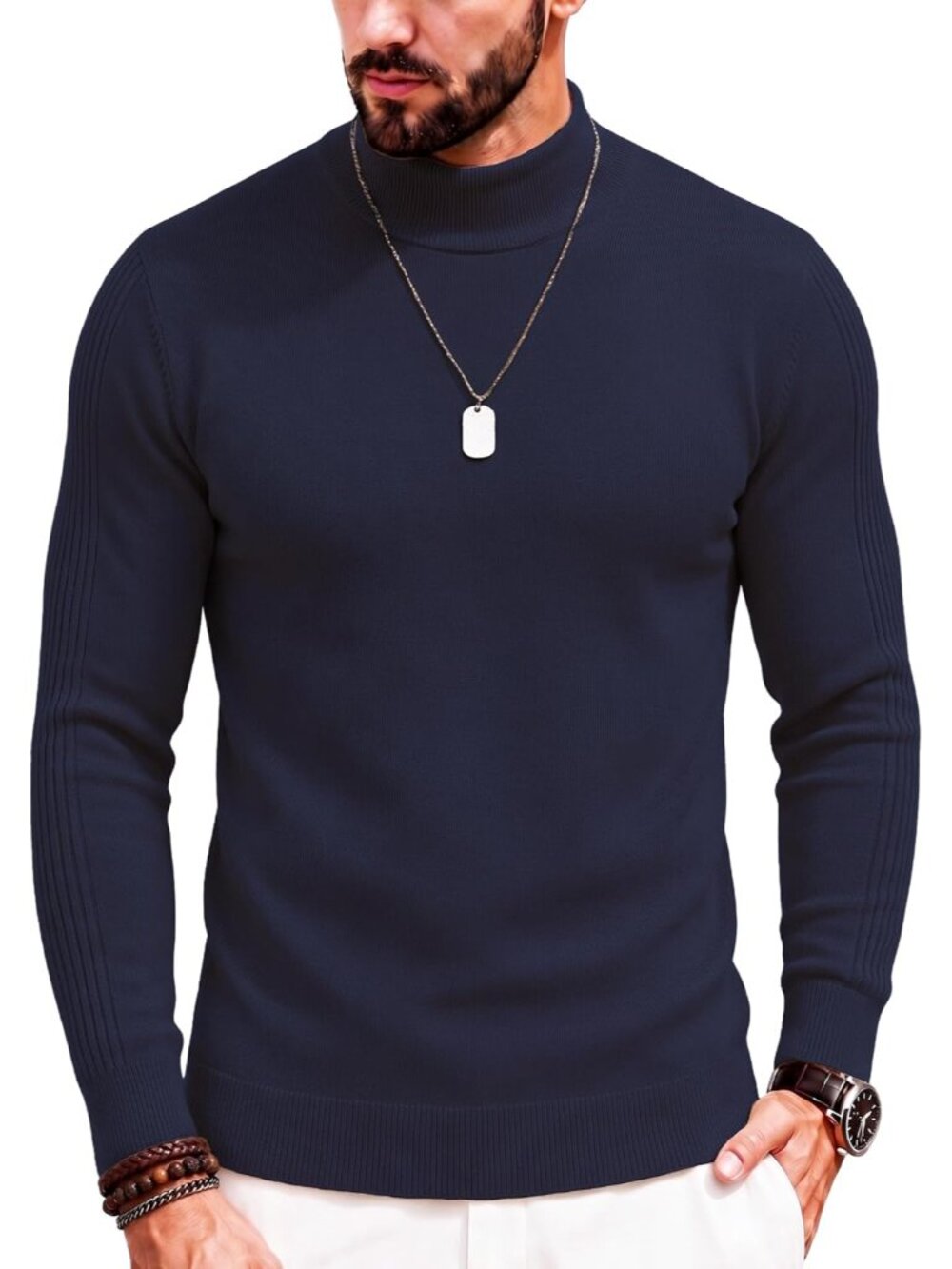 Mens Mock Turtleneck Slim Fit Pullover Sweater Casual Basic Knitted Thermal Swea